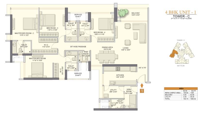 3 BHK-1203 Sqft